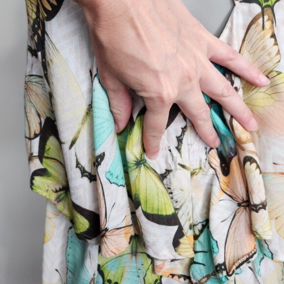 Farm Rio Butterfly Print Ruffle Bodice Thin Strap Mini Dress Size S - Picture 8 of 16